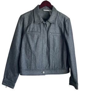 Liz Claiborne Women‎ Jean Jacket L Black Herringbone Substantial Western Cowgirl